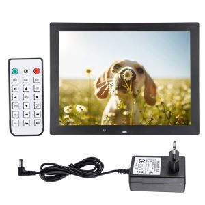 Cadre photo numerique multifonction HD 15 pouces avec detection de mouvement et lecteur de musique et de films (noir, UE) - Neuf