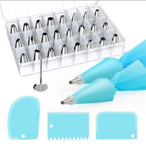 Kit De 32 Douilles À Pâtisserie, 24 Douilles, Poche À Douille En Silicone, Spatule À Glaçage Et Grattoir À Gâteau, Accessoire De Pâtisserie Pour Cupcakes, Pâte À Choux Et Éclairs - Neuf