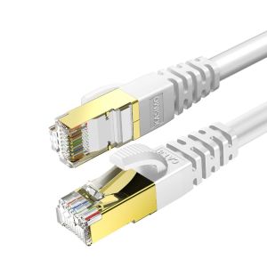 CFRY-Câble Ethernet Cat 8, Cable Internet Avec Connecteurs RJ45 Plaqués Or, Réseau Haut Débit de 40 Gigabit/S - 2000 MHz ¿ 3m Blanc - Neuf