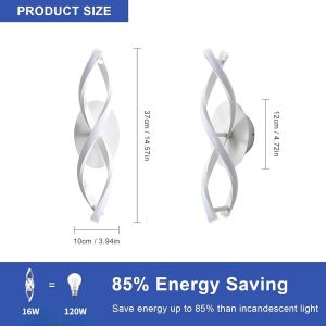 Asfasfq-Applique Murale Interieur, Led Lampe Murale Moderne 16w 1800lm, Cool White 6500k, Design Incurvée Appliques Pour Chambre À Coucher Escalier Salon - Neuf