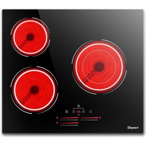 CHECARZHN--NO1-Plaque Vitrocéramique 3 Feux 5500W Avec À Double Anneau, Plaque De Cuisson Electrique Encastrable,9 Niveaux, Fonction Pause, Minuterie, Contrôle Tactile, Fonction Anti-Touch - Neuf