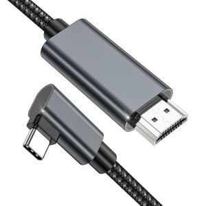 Câble USB C vers HDMI 2m,Câble Type C vers HDMI Angle Droit 4K UHD Cable Thundebrbolt 3/4,Compatible Pour iPhone 15/16 Pro Max,MacBook Pro/Air,Galaxy S23/S22/S21 - Neuf