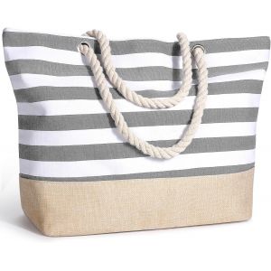 nzqaf-Sac de Plage Femme Grand Sac Fourre-Tout en Été, Sacs à Main de Voyage en Toile Imperméable avec Fermeture à Glissière Cabas Femme Tote Bag pour Plage Vacances Shopping Gym - Neuf