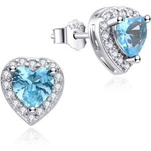 Chenquansarl-Boucles D'oreilles Argent 925 Avec Solitaire En Forme De Coeur Et Zircons Étincelants Sur Lunette - Présentées Dans Un Coffret Cadeau Pour Femmes Avec Carte D'authenticité - Neuf