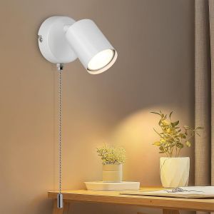 Applique Murale Intérieure Gu10, Lumière Murale Avec Interrupteur À Tirette, Blanc Applique Led Réglable, Luminaire Mural Moderne Industrielle Pour Chambre, Salon, Couloir, Sans Ampoule - Neuf