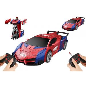 Voiture t&eacute;l&eacute;command&eacute;e Spider Transform avec rotation &agrave; 360 degr&eacute;s et lumi&egrave;res pour enfants de 6 ans et plus - Neuf