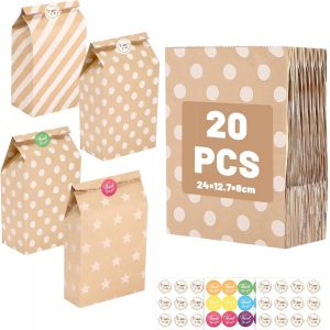 Mevronisshop-20 Pi&egrave;ces Sac En Papier Kraft, Sachet Bonbons Anniversaire Color&eacute;s Sac Papier Cadeau Avec 36 Autocollants Petit Cadeau Pour C&eacute;l&eacute;brations De F&ecirc;te, Mariage, Anniversaire, No&euml;l - Neuf