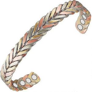 Fabriqu&eacute;s &Agrave; La Main Bracelets En Cuivre Magn&eacute;tique Pour Les Femmes Ou Les Hommes,6,5' Tricolore Tress&eacute; Bracelet En Cuivre,Bracelet Manchette,Bijoux En Cuivre Pur - Neuf