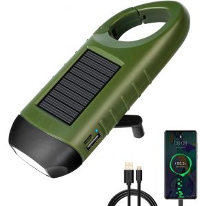 Lampe De Poche Solaire, Lampe Torche &Agrave; Led Usb Rechargeable, Petite Lampe De Poche Avec Boucle De Randonn&eacute;e, Lampe Torch &Agrave; Dynamo Avec Manivelle Et Panneau Solaire Pour L'ext&eacute;rieur/Le Camping - Neuf