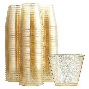Gobelet En Plastique Doré Gobelet À Eau Jetable Poudre Dorée 90oz Tasse À Jus Tasse À Dessert Coupe À Mousse Mariage - Neuf