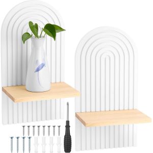 Lot De 2 &Eacute;tag&egrave;re Murale Bois, Arche Decoration Murale, Moderne Boheme, Multifonctionnel Decoration Bois, Personnalis&eacute; Pour La Cuisine, Chambre, Salle De Bain (Blanc) - Neuf