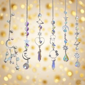 MEVRONISSHOP-Lot de 6 pendentifs attrape-soleil en cristal - Décoration de fenêtre - Carillon arc-en-ciel - Lune - Décoration en cristal - Pour jardin, maison, bureau - Neuf
