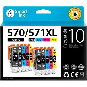 Compatible Cartouche d'encre de Remplacement pour Canon PGI 570 XL 570XL CLI 571 XL 571XL 10 Pack(2 PGBK & 2 BK/C/M/Y) pour PIXMA MG5750 5751 6850 6853 TS5050 5055 6050 6052 5752 6851 5053 - Neuf