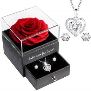 Amour Cadeau Saint Valentin Pour Femme&amie&maman&mamie, Je T'aime Vraie Rose Eternelle Avec Bijoux, Liebe Dich F&uuml;r Immer Avec Coeur Collier Pour Anniversaires Saint Valentin F&ecirc;te Des M&egrave;res - Neuf