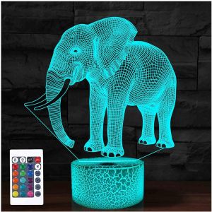 Veilleuse Éléphant 3d - Lampe De Chevet Led - 16 Couleurs Changeantes - Avec Télécommande - Décoration De Noël - Cadeau D'anniversaire Pour Filles, Garçons, Enfants Et Amis - Neuf
