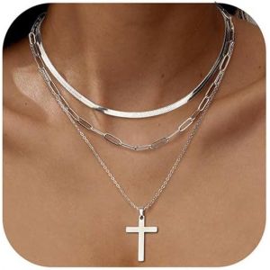 Kal-3pcs Collier Femme Acier Inoxydable Chaine Pendentif Plaqu&eacute; Or 14k Collier Ras De Cou R&eacute;glables Empilables Colliers &Agrave; Pendentif En Croix/Pi&egrave;ce/C?ur Colliers Femme Or Cha&icirc;ne Argent Femme - Neuf