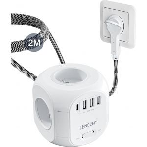 Cube Rallonge Électrique Multiprise 2M Avec 4 Prises Ac, 3 Usb Et 1 Type C, Fiche Plate, Protection Contre Les Surtensions Avec In - Neuf