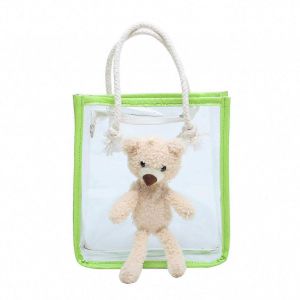 Sac fourre-tout transparent pour femme avec fermeture &eacute;clair et motif ourson mignon, id&eacute;al pour la plage. - Neuf