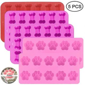 Lot de 5 moules &agrave; chocolat en silicone, motif patte de chiot et os, antiadh&eacute;sifs - Neuf