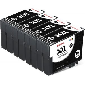 ERYI-34 Xl Cartouches D'Encre Noir Compatibles Avec Epson 34Xl 34 Xl Multipack Pour Workforce Pro Wf-3720Dwf Wf-3725Dwf Wf-3720 Wf-3725 Wf3720 Wf3725 Cartouche, 4-Noir - Neuf