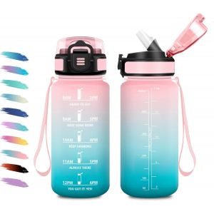 Gourde Enfant 500ml,Bouteille D'eau Avec Marqueur De Temps Et Paille,Étanche Et ,Gourde Motivation,Bouteille Pour Enfant,Voyage,Yoga,Bureau,Vélo,L'école,Randonnée,Sport - Neuf