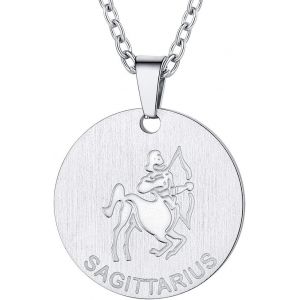 Kal-Médaille Zodiaque Collier Signe Astrologique Sagittaire Médaillon Pendentif Pour Homme Acier Inoxydable Chaîne Ajustable 55cm - Neuf