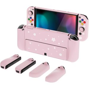 Case for Switch OLED,Joycon Cover for Nintendo Switch OLED Protective Cover with Joystick Cap & AlterGrips Petal Buttons Cherry Blossom - Neuf