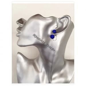 Boucles D'oreilles - Swarovski - Boules Argent Et Cristal Bleu - Argent Massif 925 - Clou/Puce - Femme - Neuf