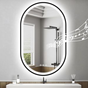 Ulteronixshop-Noir Ovale-Miroir-Salle-de-Bain-avec-&Eacute;clairage 80x50cm, Bluetooth, Anti-bu&eacute;e, Dimmable, 3 Couleurs L&eacute;g&egrave;res, M&eacute;moire, IP44, Verre Tremp&eacute;, Horizontal/Vertical, Cadre Non M&eacute;tallique - Neuf