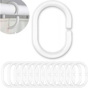 Anneaux de rideau de douche blancs, lot de 12, diamètre 6 x 4,2 cm, pour tringles à rideau de douche, anneaux de douche en plastique robuste, crochets de rideau de douche blancs, rideau de douche - Neuf