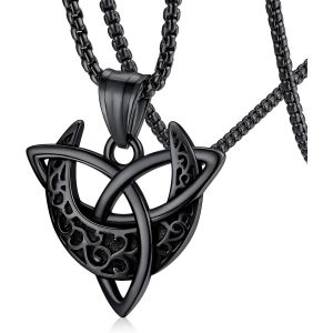 Kal-Collier Triple Lune Déesse,Pendentif Acier Inoxydable/Or/Noir Avec Chaîne Réglable,Bijoux Wicca Païen Amulette De Protection Pour Femme Homme Garçons - Neuf