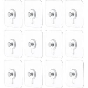 12Pcs Adhesif Accroche Tableau Sans Percer,Attache Cadre Adhésif Crochets,Fixation Murale Sans Percer,pour Accroche Cadres Photo - Neuf