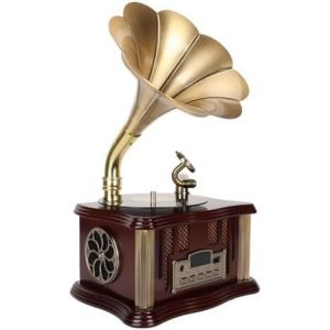 Haut-Parleur Bluetooth Gramophone Vintage,Mini Bo&icirc;te &Agrave; Musique En Forme De Gramophone Style R&eacute;tro Classique En Bronze Pour D&eacute;coration Maison Et Loisirs - Neuf