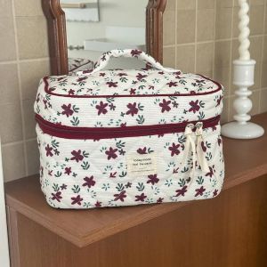 Sac Fourre-Tout &Agrave; Fleurs Rouges Pour Femmes,Sac De Rangement De Cosm&eacute;tiques De Grande Capacit&eacute;,Sac &Agrave; Main Pour Dames,Pochette De Maquillage En Velours C&ocirc;tel&eacute;,Pochette De Maquillage.Tote. - Neuf