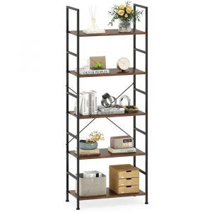 Meuble &Eacute;tag&egrave;re 160 cm &agrave; 5 Niveaux COSTWAY, Kits Anti-Basculement, Cadre en M&eacute;tal, Biblioth&egrave;que Salon pour Maison Bureau Cuisine - Neuf