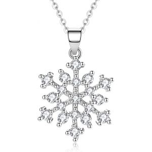 Collier Pendentif Flocon De Neige En Argent Sterling 925 Blanc Cz F&ecirc;te D'hiver Mode Fleur Collier Flocon De Neige Bijoux Cadeaux De No&euml;l Pour Femmes Filles - Neuf