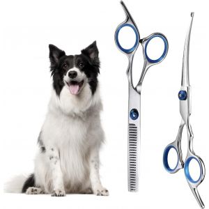Professionnel Ciseaux Toilettage Chien, Lot De 2 Ensemble De Ciseaux De Toilettage Pour Chien, Ciseaux Toilettage Pour Animaux Avec Embouts De S&eacute;curit&eacute; Ronds Pour Chiens, Chats Cheveux Salon - Neuf