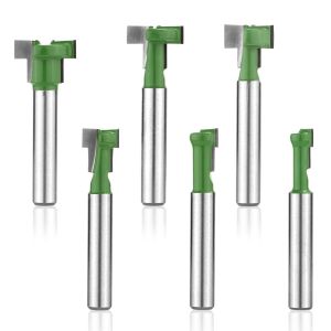 KAL-6Pcs Jeu D'Embouts De Routeur De Trou De Serrure, Jeu De Fraises À Fente En T De 1/4Po Mèches De Toupie Coupe-Fente En T Pour Lame De 1/4, 5/16, 3/8, 9/16, 1/2 Et 5/8 Pouces Diamètre - Neuf
