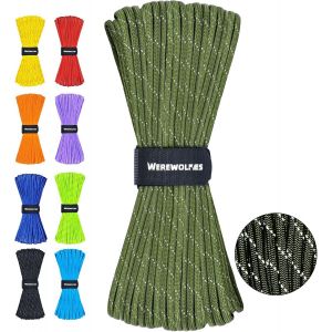 Eryi-Paracorde Réfléchissante À 7 Brins De Type Iii - 4 Mm - Pour Tente, Camping, Randonnée, Pêche, Survie, Corde À Linge Tactique, Projets De Bricolage (Vert Kaki, 30,5 M) - Neuf