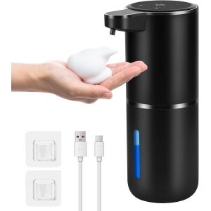KAL-Distributeur Savon Automatique, 380Ml Distributeur Savon Mural, Distributeur Liquide Vaisselle Avec Capteur Infrarouge, Rechargeable Par Usb, 4 Niveaux Réglables (Noir, Type De Mousse) - Neuf