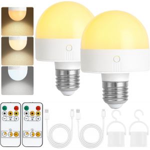 Ampoule Rechargeable Avec Minuterie Et Télécommande, Ampoules À Piles À Intensité Variable Avec Base Magnétique, Ampoule Led E14 Amovible, Lampes Non Câblées Avec 3 (3colour, E27-2[Amp743881] - Neuf