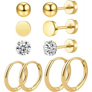 Kal-5/6/9 Paires Boucle D'oreille Acier Inoxydable, Boucles D'oreilles Femme Or 3/4/5mm, Creoles Argent Femme 8/10/12mm, Piercing Oreille Noir, Boucle D'oreille Homme Hypoallerg&eacute;nique - Neuf