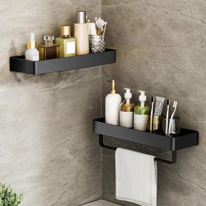 &Eacute;tag&egrave;re de Douche sans per&ccedil;age - &Eacute;tag&egrave;re de Douche en Aluminium avec Porte-Serviettes - &Eacute;tag&egrave;re Murale antirouille pour Salle de Bain et Cuisine - Noir - 30 cm - Neuf