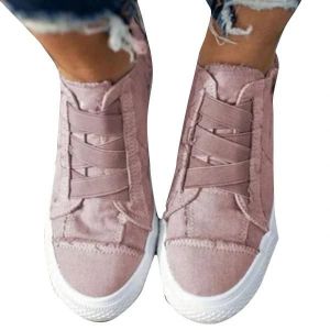 Chaussures De Soutien De L'arche À Ressort Semelle Épaisse Chaussures En Toile Décontractées Avec Fermeture À Sangle Élastique Mise En Place Rapide Pour Les Femmes Au Quotidien Rose,37 - Neuf