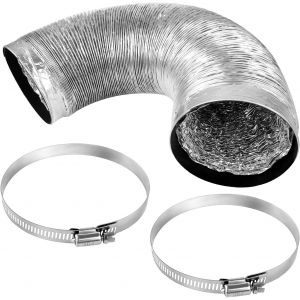 Gaine Ventilation en Aluminium, ¿100mm x 3m Tuyau d'evacuation en Aluminium pour Hotte Aspirante/Sécheuse, Tuyau d'evacuation Flexible avec 2 Colliers de Serrage en Acier et Tuyau d'evacuation d'air - Neuf
