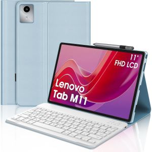 Coque Clavier Pour Lenovo Tab M11 2024 11"", Azerty Clavier Bluetooth Sans Fil Magnétique Pour Lenovo Tablette M11 11"" Tb-330xu/330fu, Bleu Ciel - Neuf