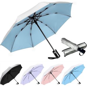 Parapluie De Voyage Compact Coupe-Vent - Parapluie Automatique Pour La Pluie - Petit Parapluie Portable Coupe-Vent Pour Homme, Femme, Adolescent (Pois Blancs) - Neuf