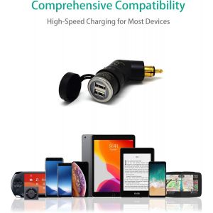 Din Hella Chargeur Usb &Agrave; Deux Prises Pour T&eacute;l&eacute;phone/Satnav Gps - Pour Moto - Neuf