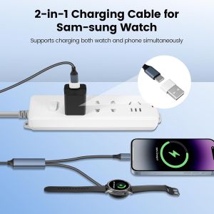 KALANKA-Chargeur 2 en 1 pour montre intelligente Samm-sung Galaxy Watch 3/4/5/6, Classic 3/4/6, Active 1/2, 60 W C&acirc;ble de charge rapide USB-C pour appareils USB-C - Neuf