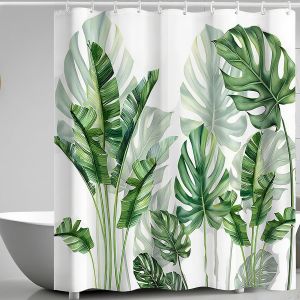 KALANKA-Rideau de Douche Anti-Moisissure 180x200 cm Imperm&eacute;able, Motif Feuilles de Palmier, Lavable en Machine, Polyester Rideau de Baignoire avec 12 Anneaux pour Salle de Bain - Neuf